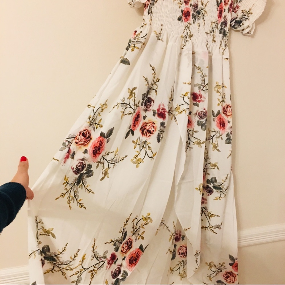 Last 1! White Floral Boho Off Shoulder Maxi Dress - Picture 6 of 6